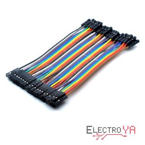 Pacote de 40 cabos Dupont fêmea-fêmea de 10cm para protoboards, perfeitos para seus projetos eletrônicos. Disponível na Electroya.