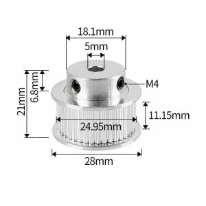 Polea GT2 40 dientes, agujero 5 mm, ancho 10 mm, alltura 21 mm
