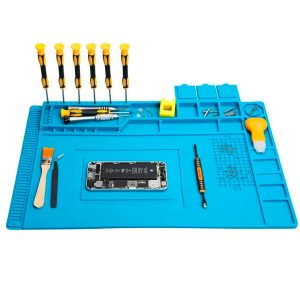 Alfombrilla de silicona magnética TE-501 azul de 450x300 mm para soldadura y reparación de móviles y PCB.