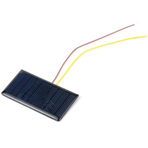 Mini panel solar de 0,3 W y 5 V con cable, tamaño 68x37 mm, para proyectos electrónicos y alimentación solar básica.