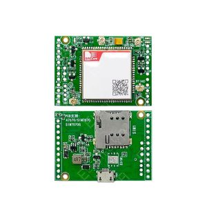 Placa A7670E-FASE con módulo SIMCom A7670E y antenas FPC y GPS para LTE Cat 1, 2G, GNSS y Bluetooth.